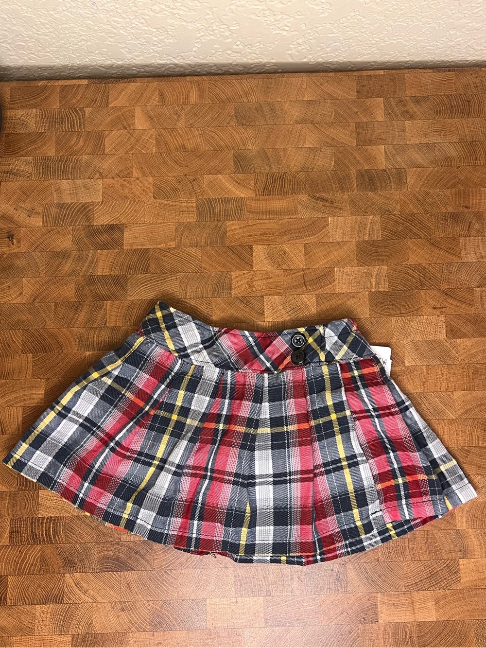 Girls Plaid Pleated Skirt in Red, Navy & Yellow